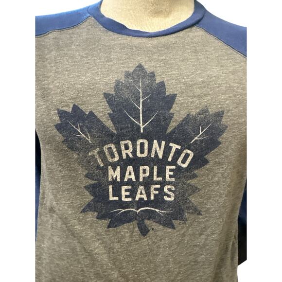 Fanatics mens Toronto Maple Leafs grey and blue tri blend raglan shirt sz L - Picture 2 of 3